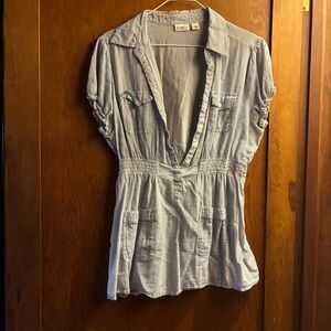 Cato Blue & White Striped Peplum Blouse | Size XL